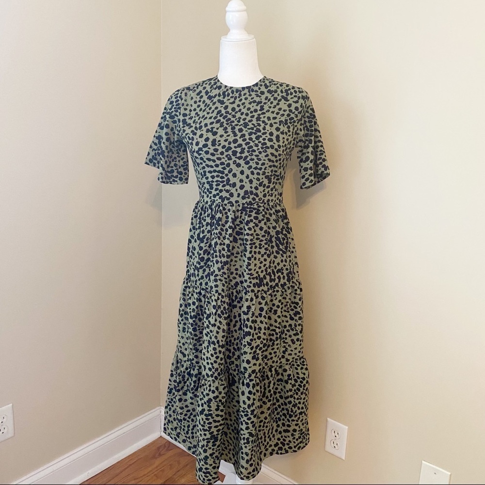 Nasty Gal NEW Tiered Midi Animal Print Green and Black Dress - 6
